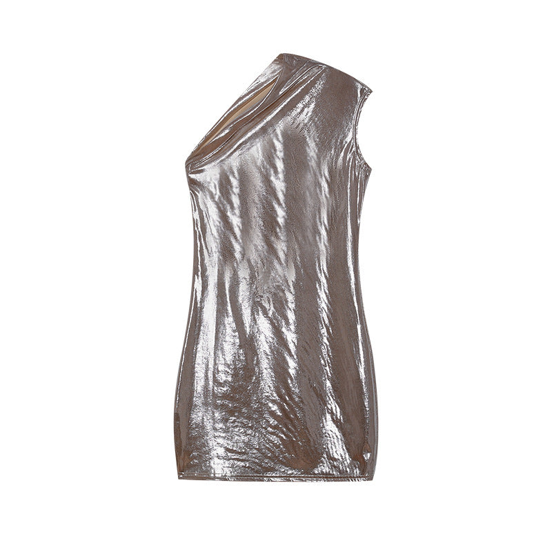 Asymmetrical metallic shift dress for women Lune London