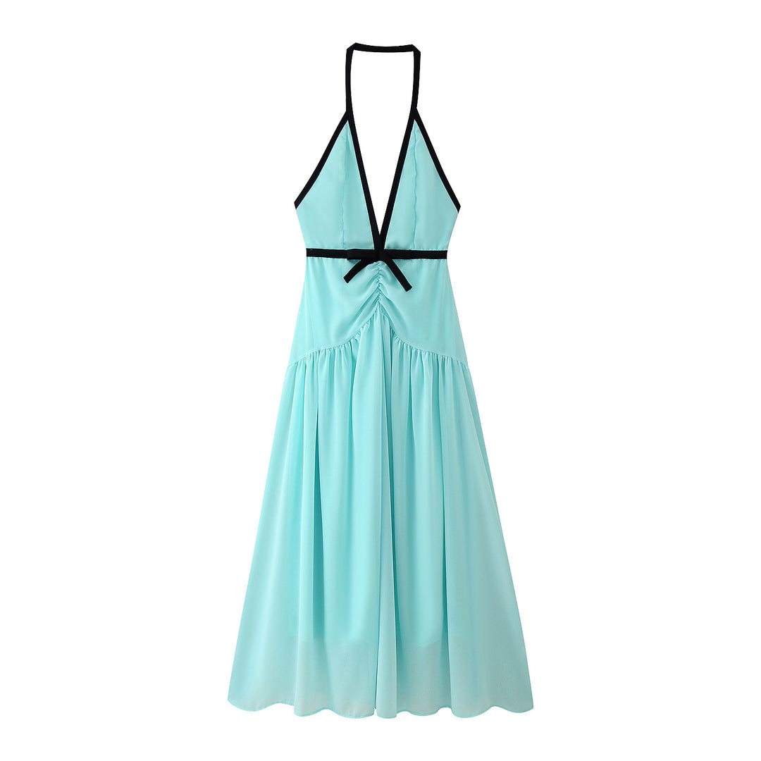 Maxi dress for women with an elegant halter neck and romantic ruffle details Lune London