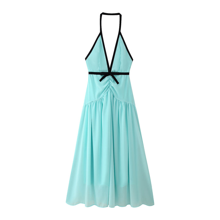 Maxi dress for women with an elegant halter neck and romantic ruffle details Lune London