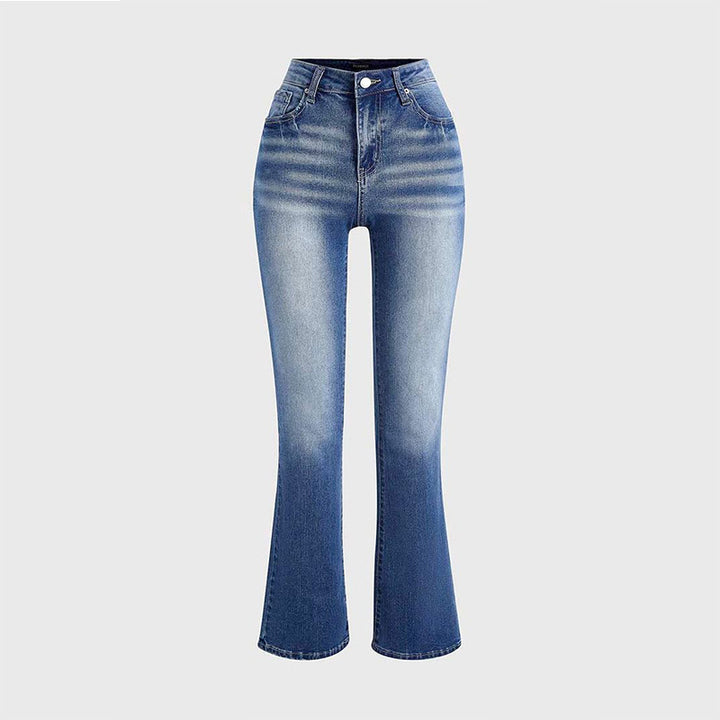 High-waisted bootcut jeans for women with a chic faded effect Lune London