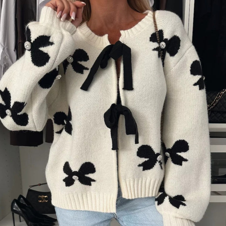 Women's cardigan with decorative knots and shiny accents Lune London