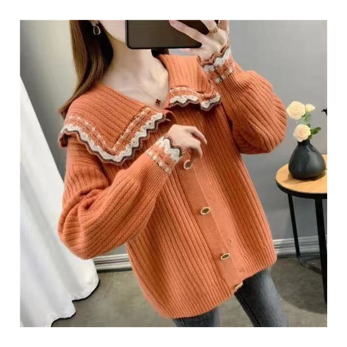 Knitted jacket for women with decorative collar and large buttons Lune London