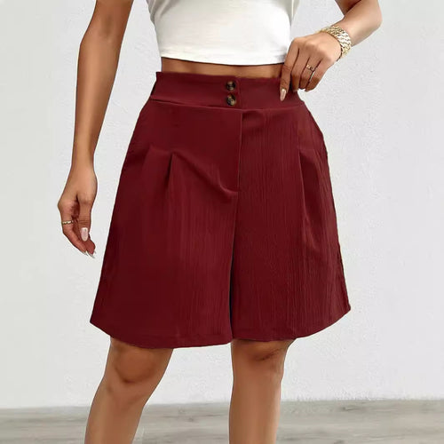 High-waisted satin shorts for women with double button closure and pleats Lune London