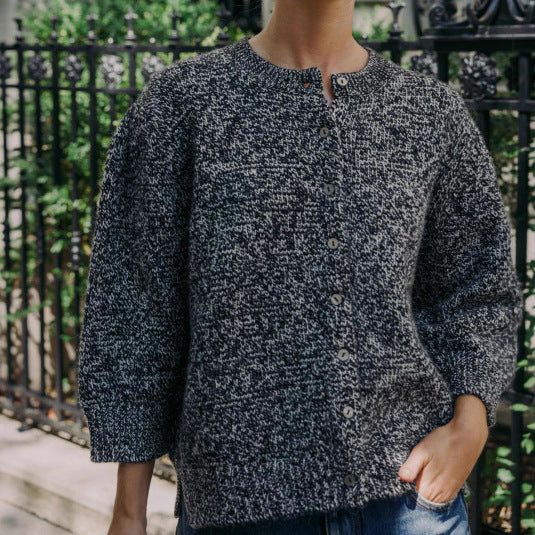 Knitted jacket for women with button closure and elegant ruffle details Lune London