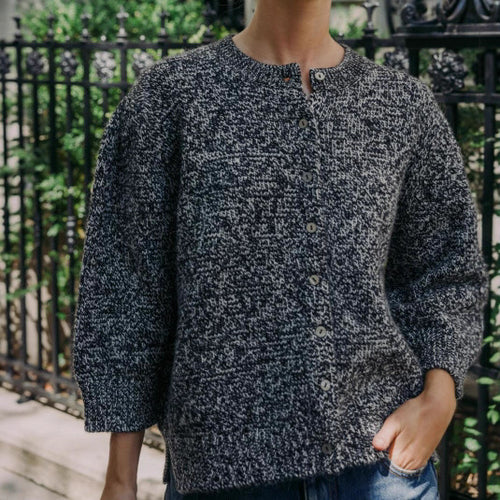Knitted jacket for women with button closure and elegant ruffle details Lune London
