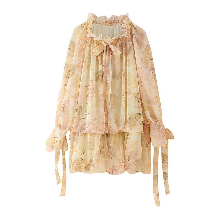 Chiffon blouse for women with a floral design and voluminous sleeves Lune London
