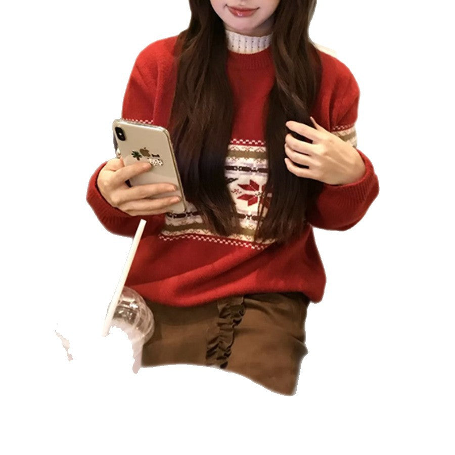 Sweater en tricot confortable pour femmes avec un mélange de motifs festifs Chic & Stil