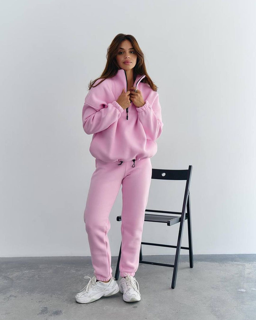 Women's fleece tracksuit with half-zip and elastic cuffs Lune London
