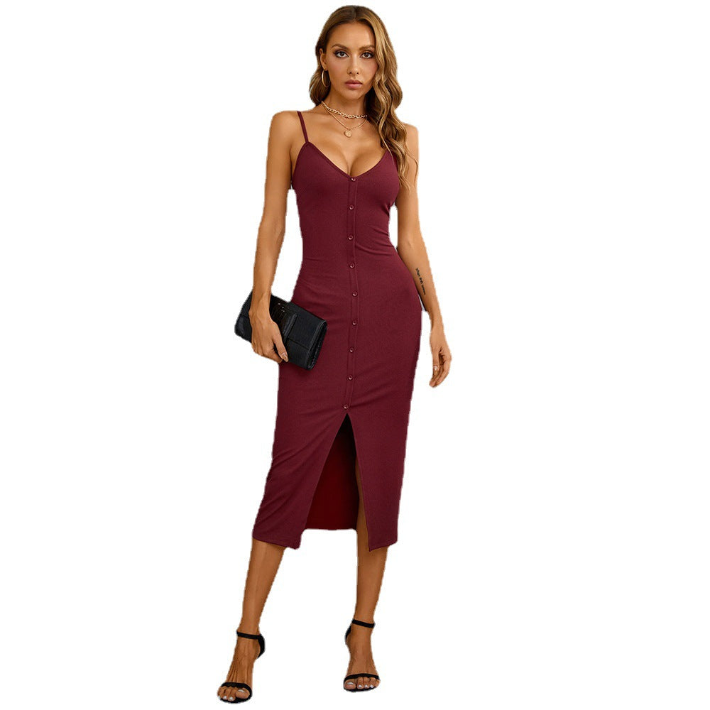 Robe midi pour femme avec élégante patte de boutonnage et fente stylée Chic & Stil