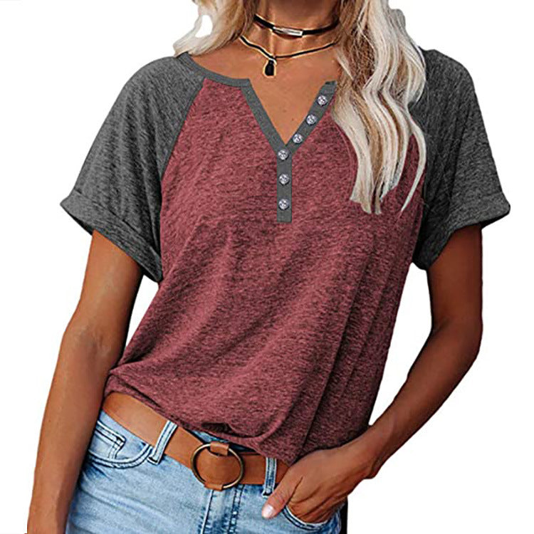 Women's raglan style T-shirt with decorative button details and relaxed fit Lune London