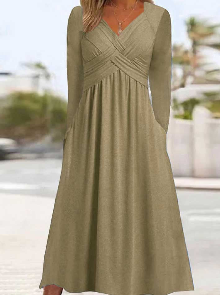 Ladies Elegant Maxi Dress with Draped Effect and Chic Pockets
