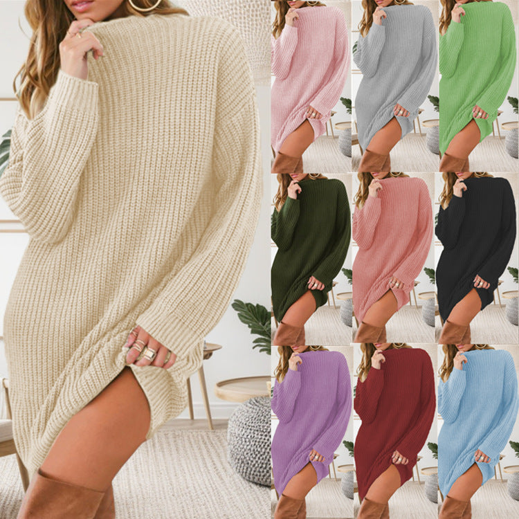 Thick knitted sweater for women with a long cut and side slits Lune London