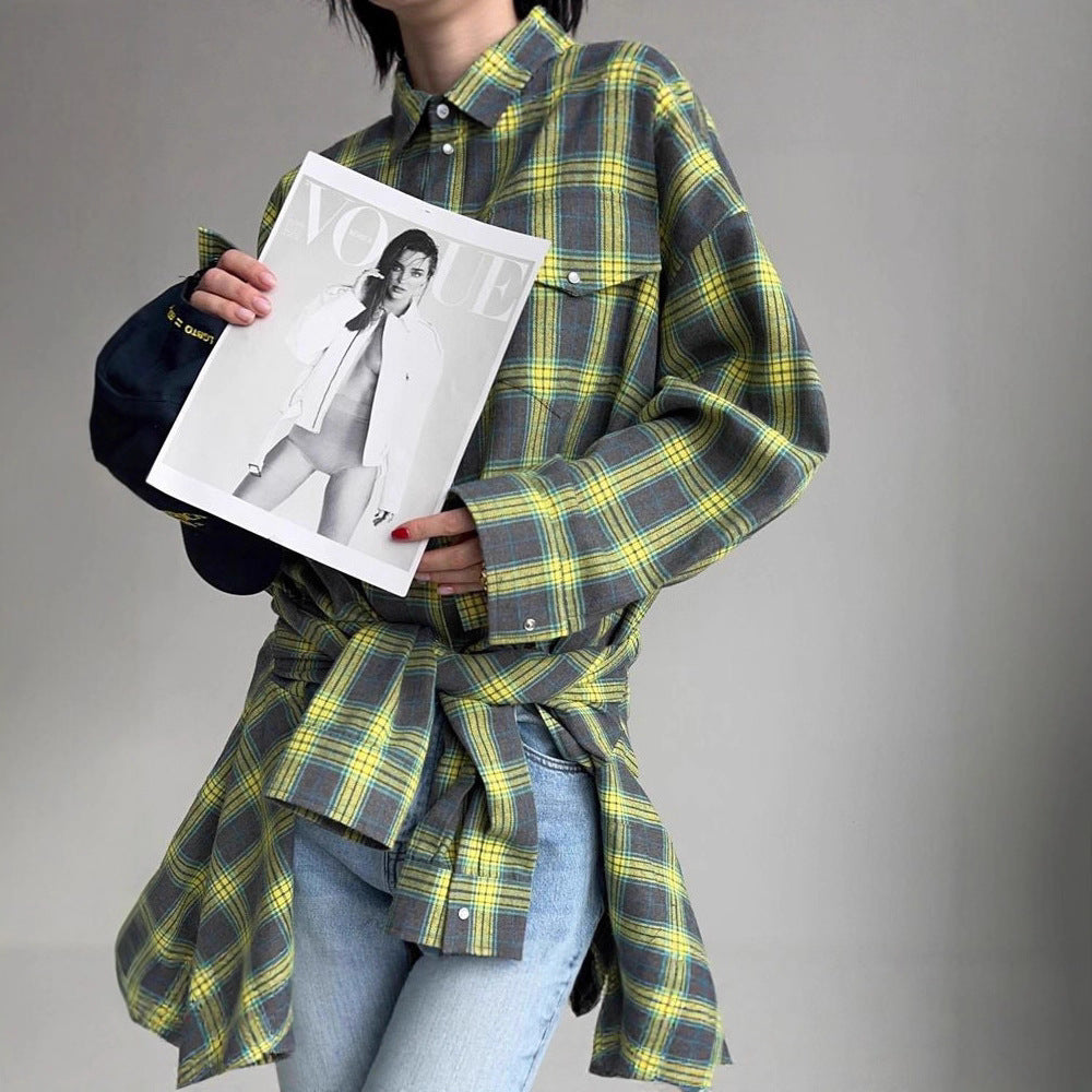Flannel shirt for women with plaid pattern and relaxed fit Lune London