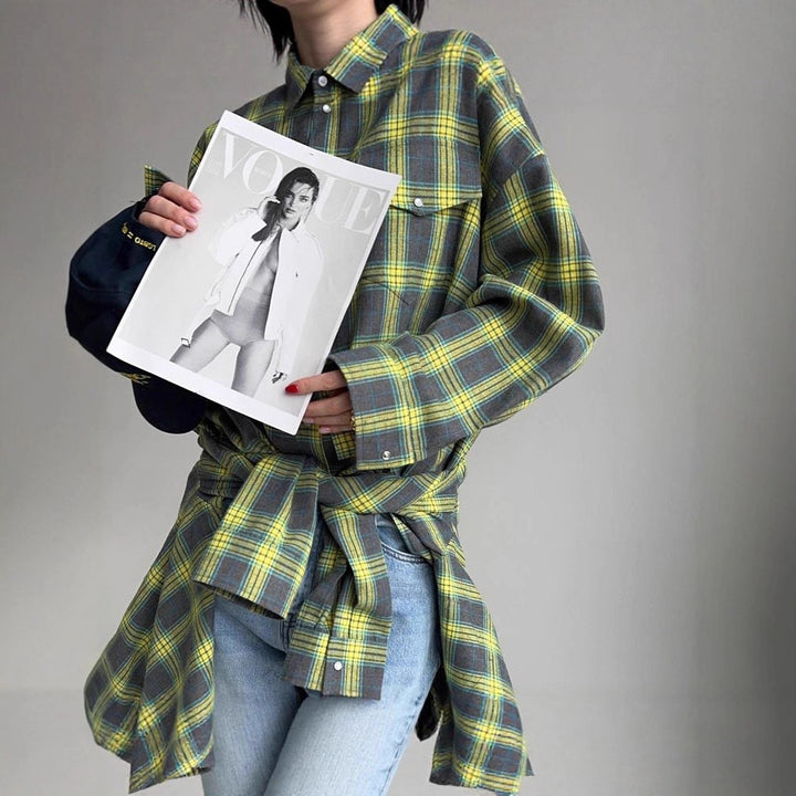 Flannel shirt for women with plaid pattern and relaxed fit Lune London