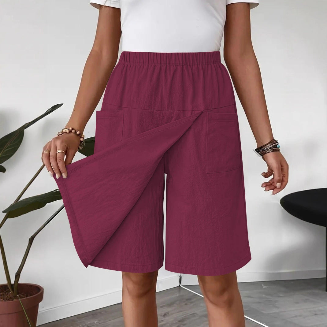 Mid-length wrap skirt for women with elastic waist and practical pockets Chic und Stil