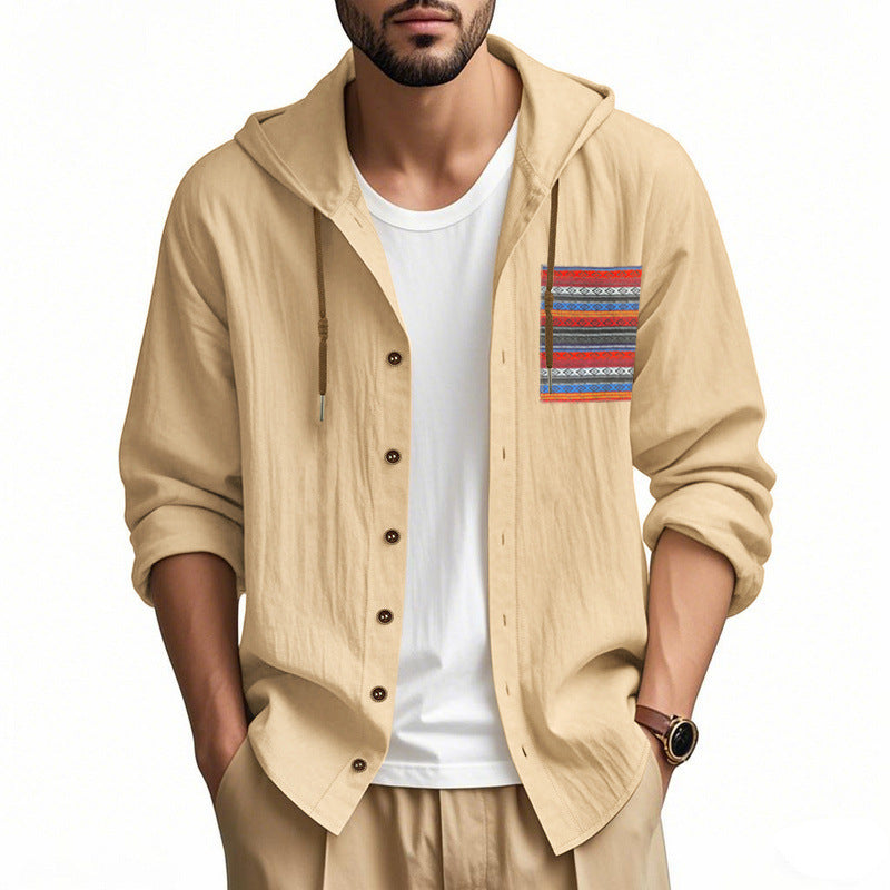 Casual hooded jacket for men with colorful pattern and practical buttons Lune London