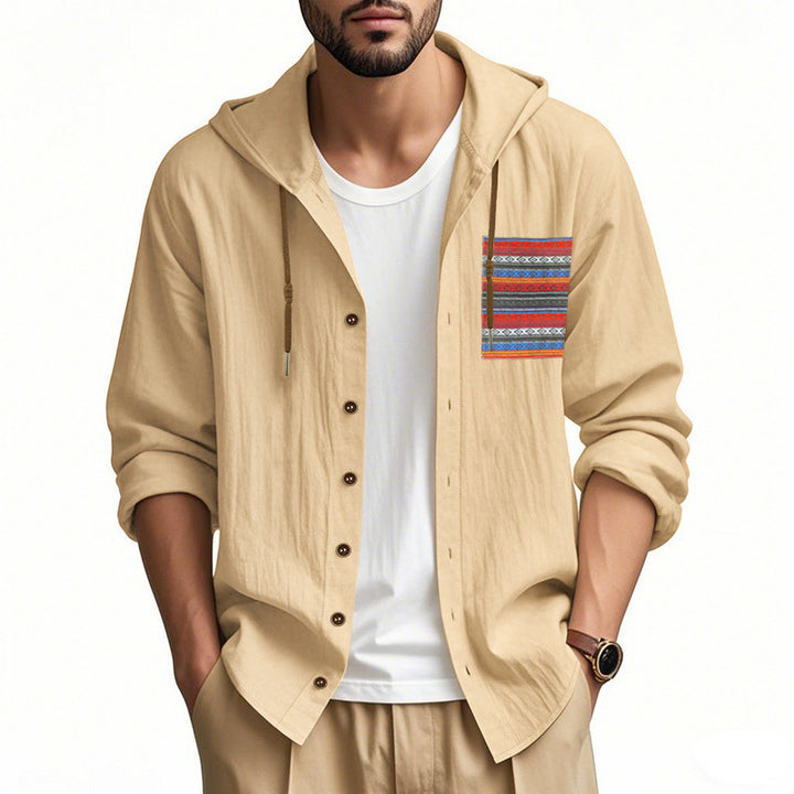 Casual hooded jacket for men with colorful pattern and practical buttons Lune London