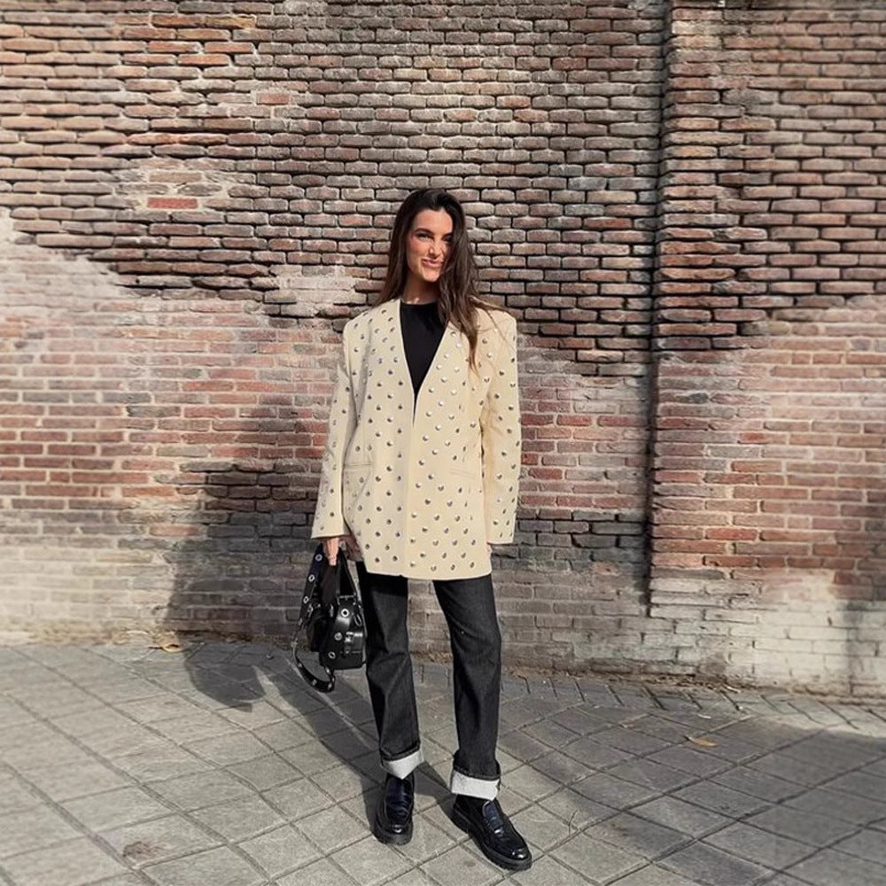 Elegant blazer jacket for women with glamorous stone appliqués Lune London