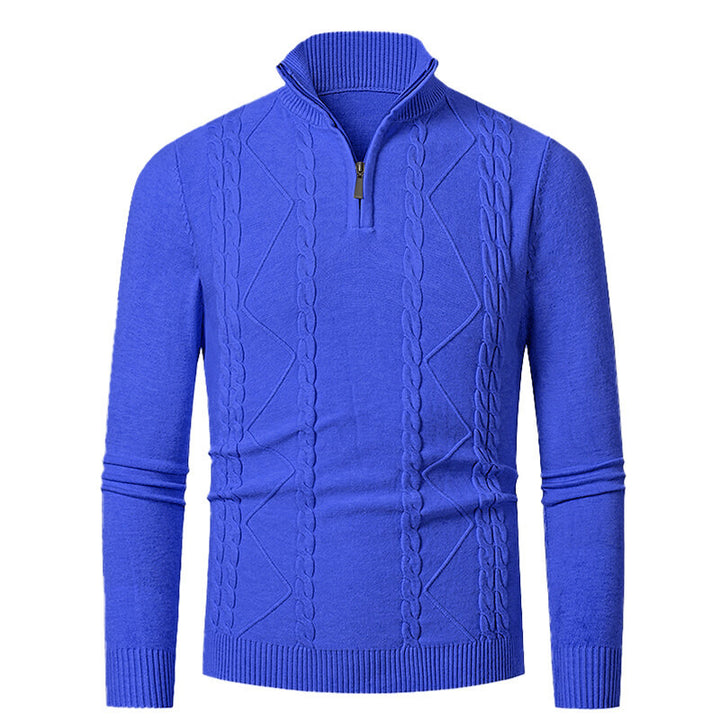 Knitted pullover for men with high collar and cable pattern Lune London