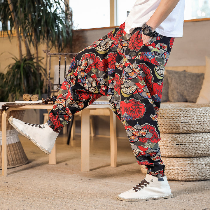 Casual Harem Pants for men with colorful artistic pattern and elastic waist Lune London