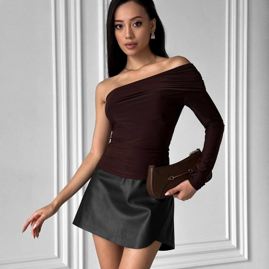Long sleeve top for women with asymmetric wrap design Lune London