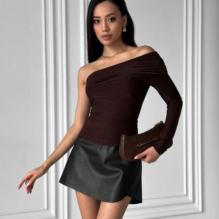 Long sleeve top for women with asymmetric wrap design Lune London