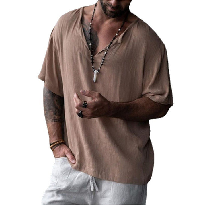 Men's Short Linen Top with V-Neck and Casual Cut Lune London