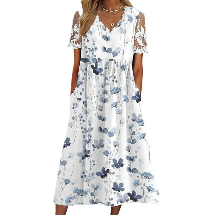Floral A-line midi dress for women with lace sleeves Lune London
