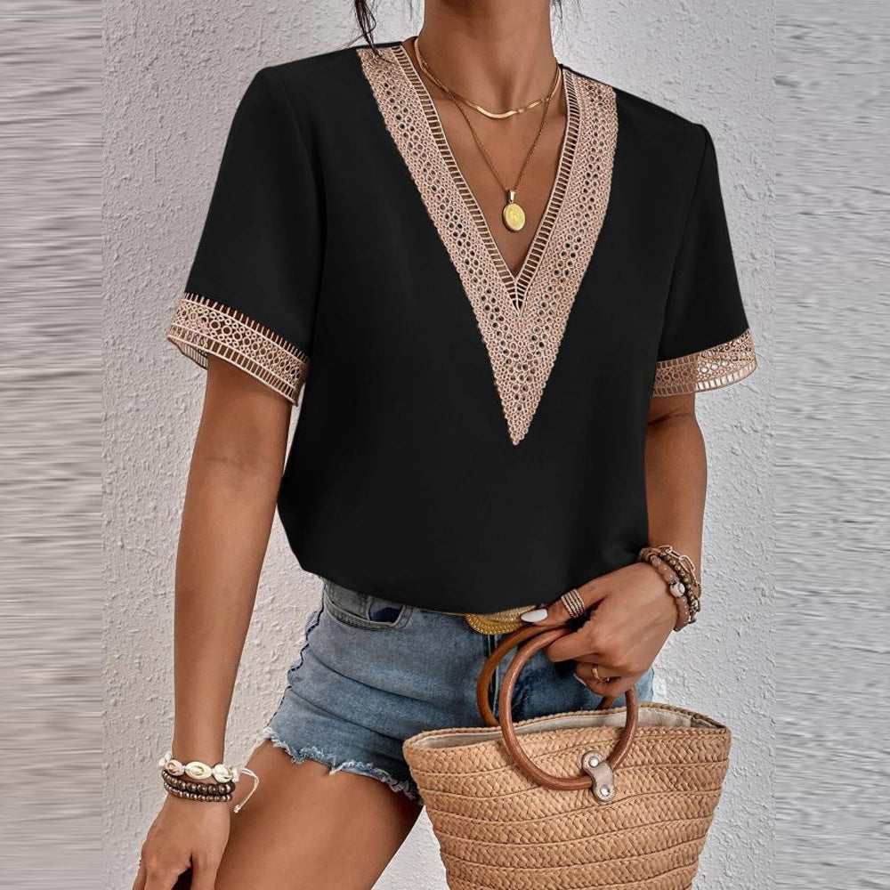 Chic blouse and elegant V-neck style with lace for women