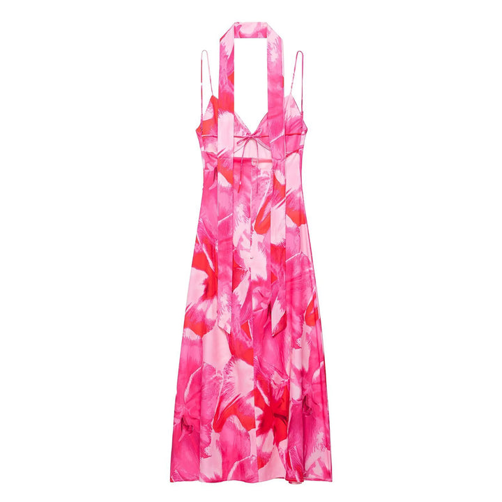 Maxi dress for women with floral accents and chic halter neck Lune London