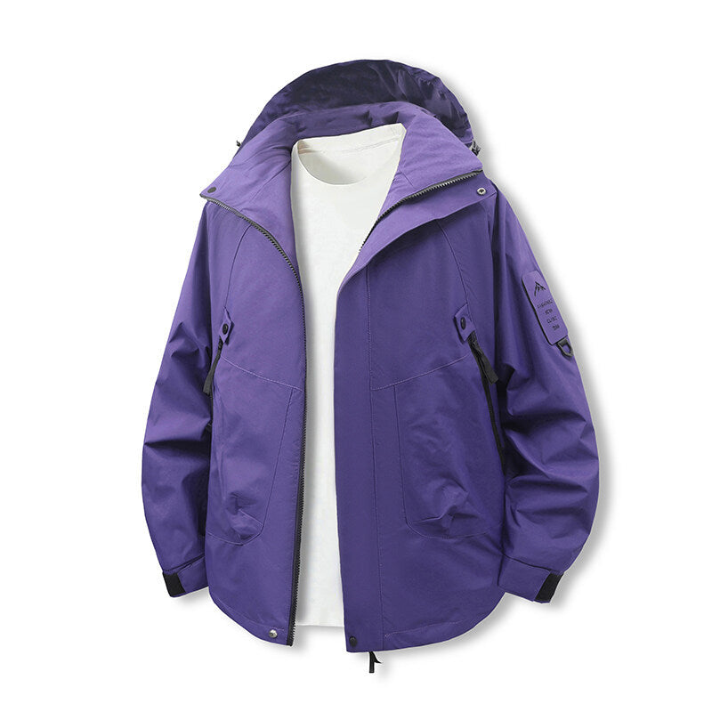 Functional outdoor jacket for men with adjustable hood area and multiple pockets Lune London