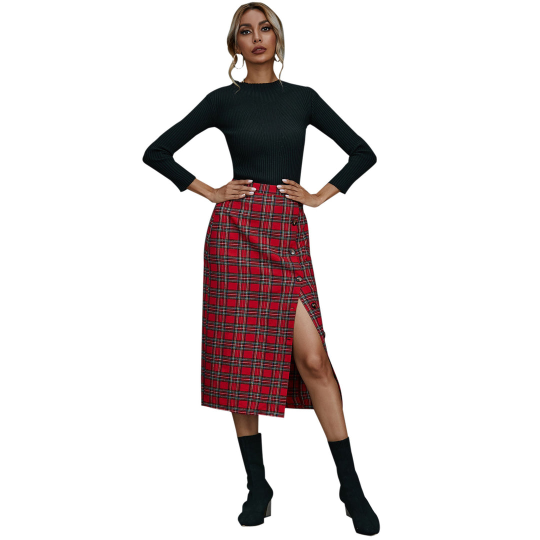 Plaid midi skirt for women with button detail Lune London