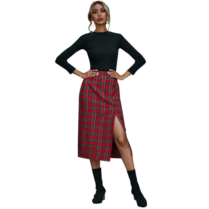 Plaid midi skirt for women with button detail Lune London