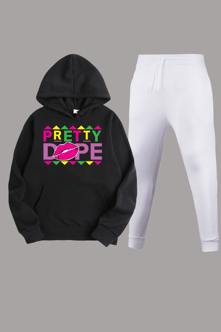 Sweatpants and hoodie set for women with modern graphics and creative print Lune London
