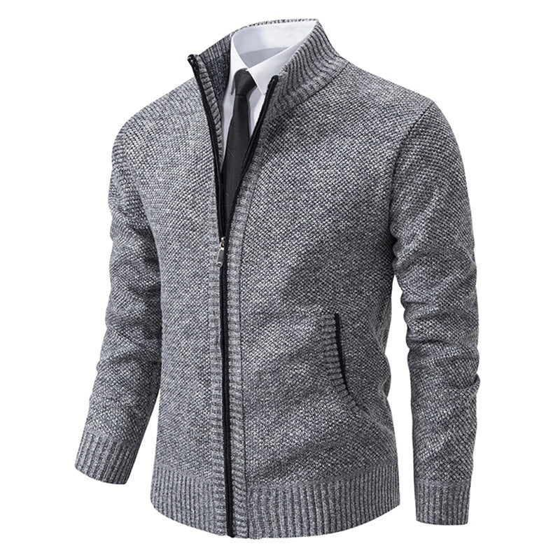 Elegant knitted jacket for men with high collar and practical zipper Lune London