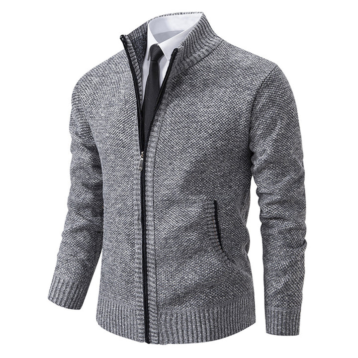 Elegant knitted jacket for men with high collar and practical zipper Lune London