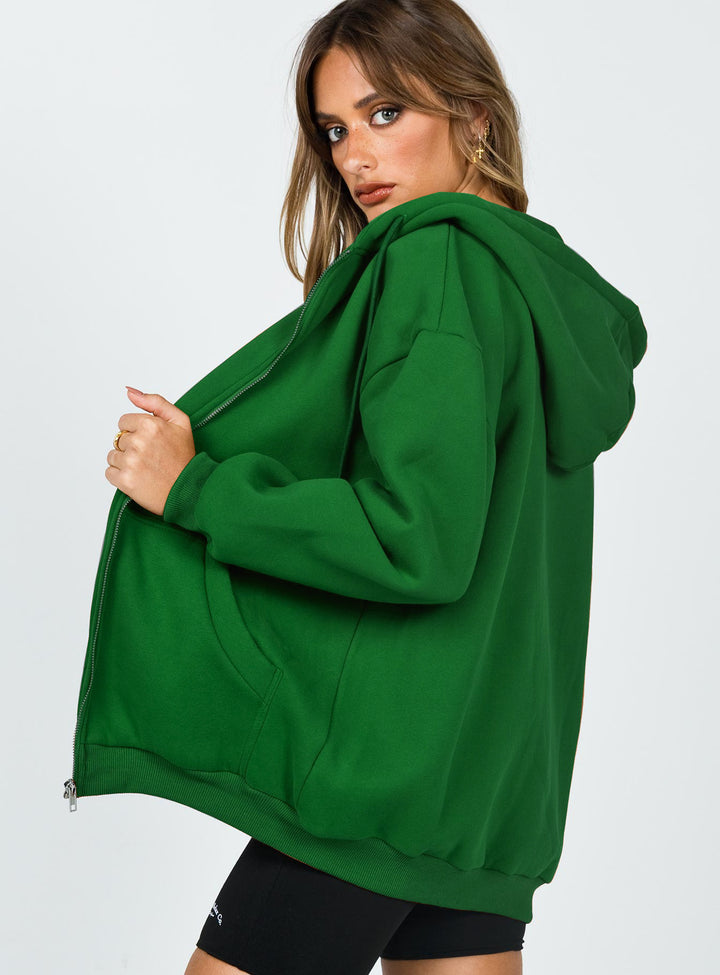 Ladies oversized hoodie sweatshirt with zipper closure and practical side pockets Lune London