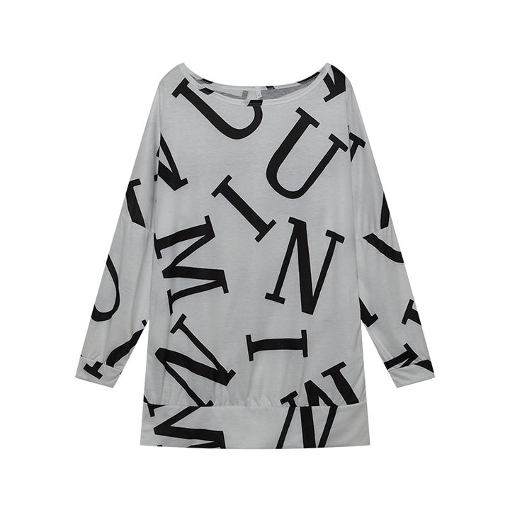 Oversized long sleeve t-shirt for women with modern print and elastic belt Lune London