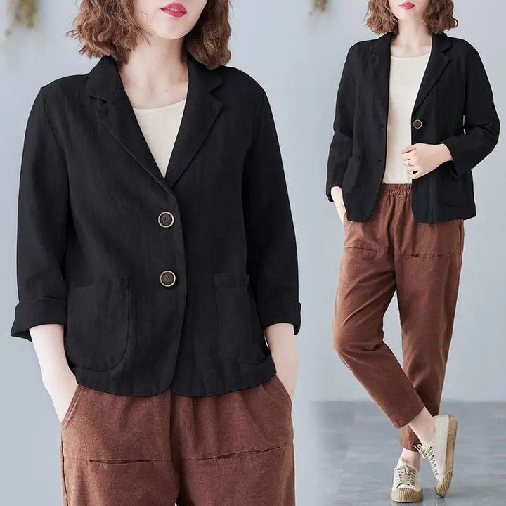 Blazer en lin décontracté pour femmes avec des boutons contrastés élégants Chic & Stil