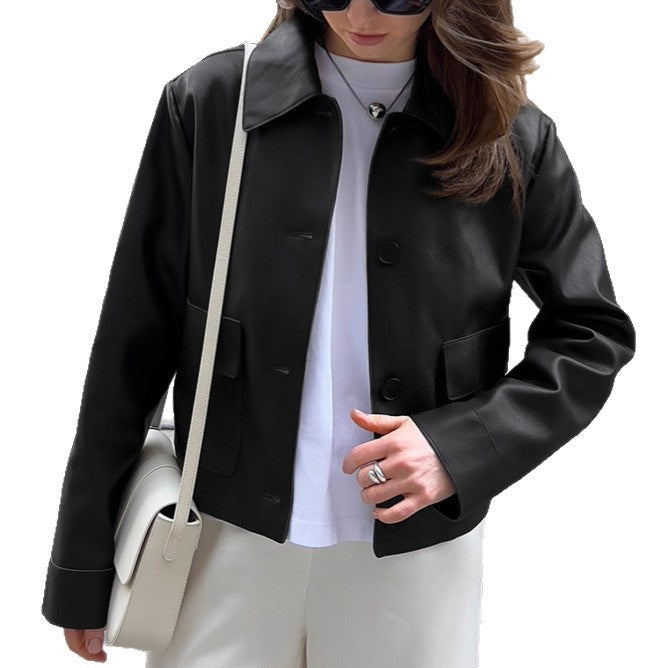 Trendy synthetic leather jacket for women with minimalist design Lune London