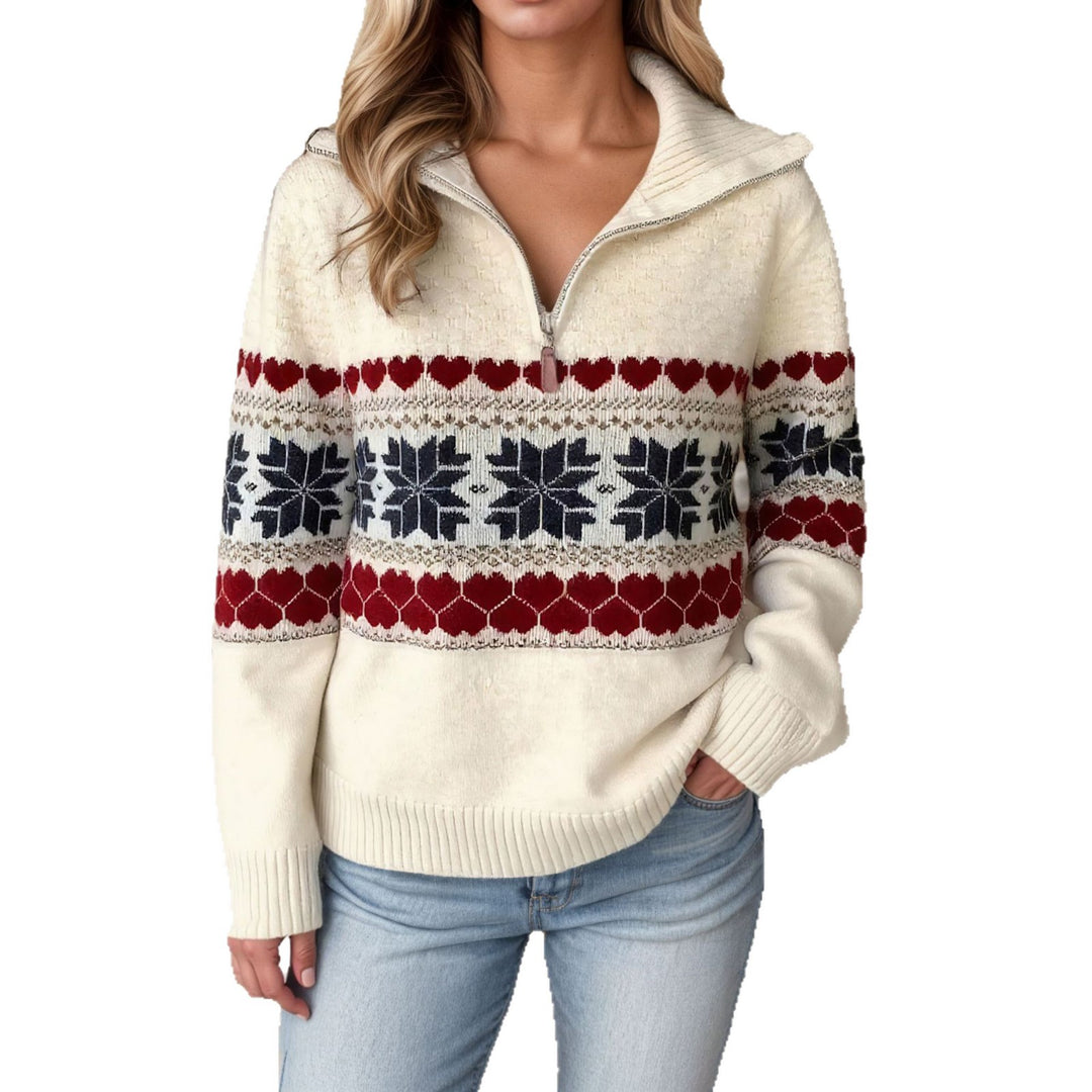 Knit sweater for women with nostalgic winter pattern and turtleneck Lune London