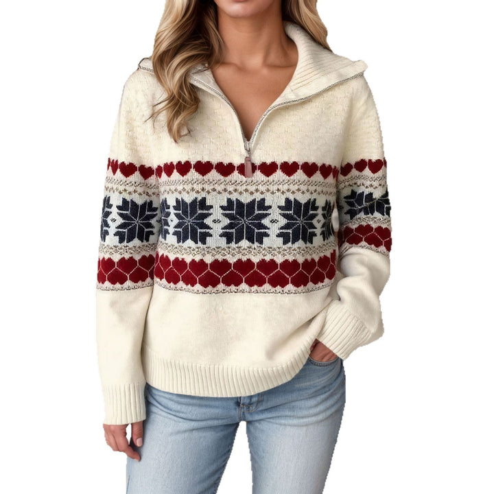 Knit sweater for women with nostalgic winter pattern and turtleneck Lune London