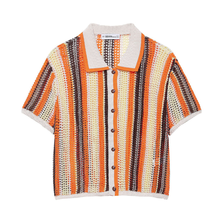 Thick knit shirt for women with short sleeves and contrasting stripes Lune London