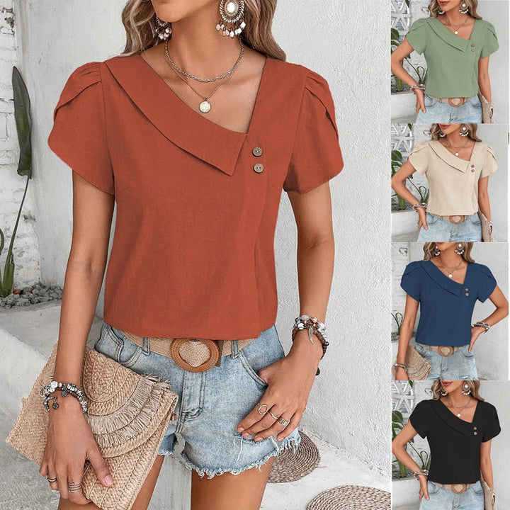 Ladies Casual Top with Elegant V-Neck and Button Details Lune London