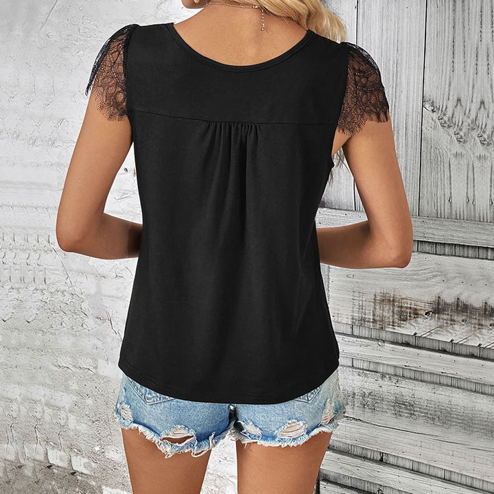 Women Button Tank Top with Lace Lune London