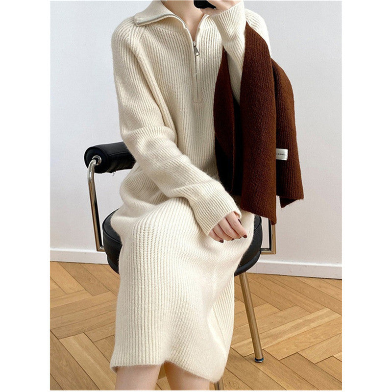 Women's Knit Dress with Zipper and Ribbed Texture Lune London
