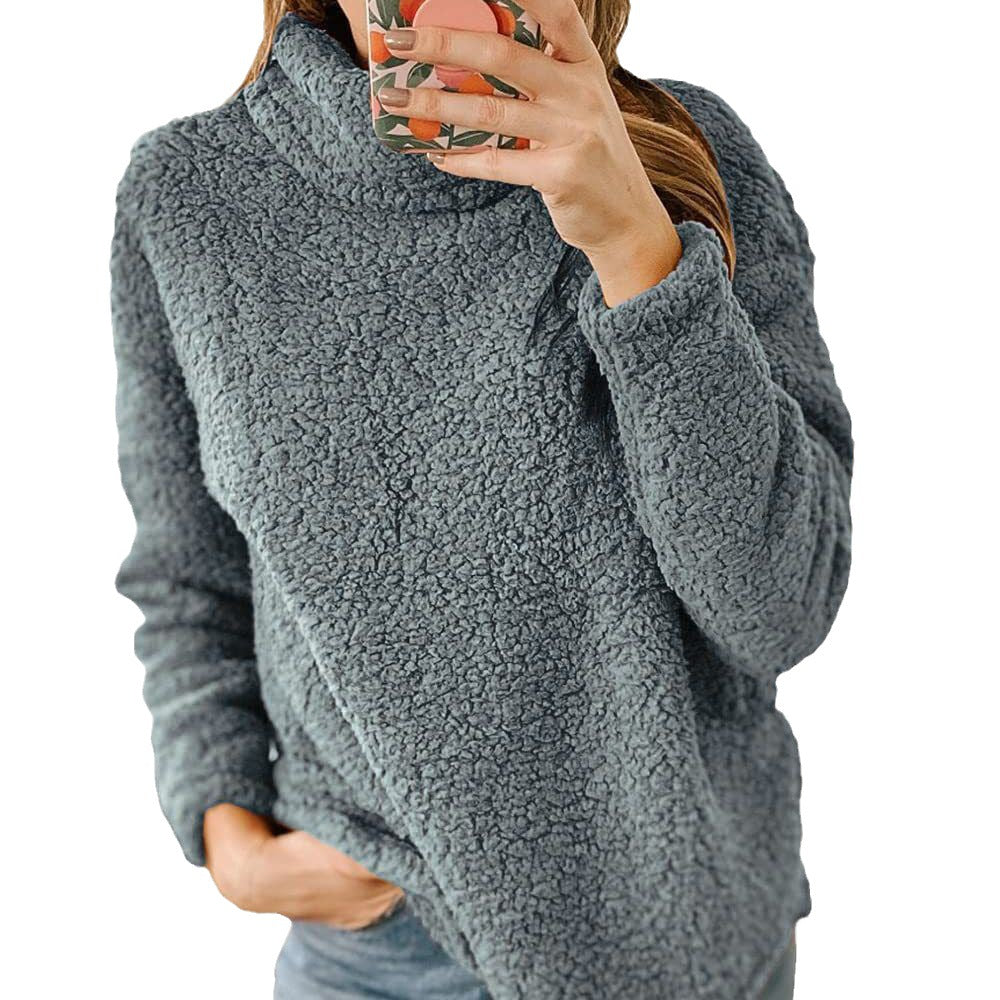 Ladies Cozy Fleece Sweater with High Collar and Textured Design Lune London