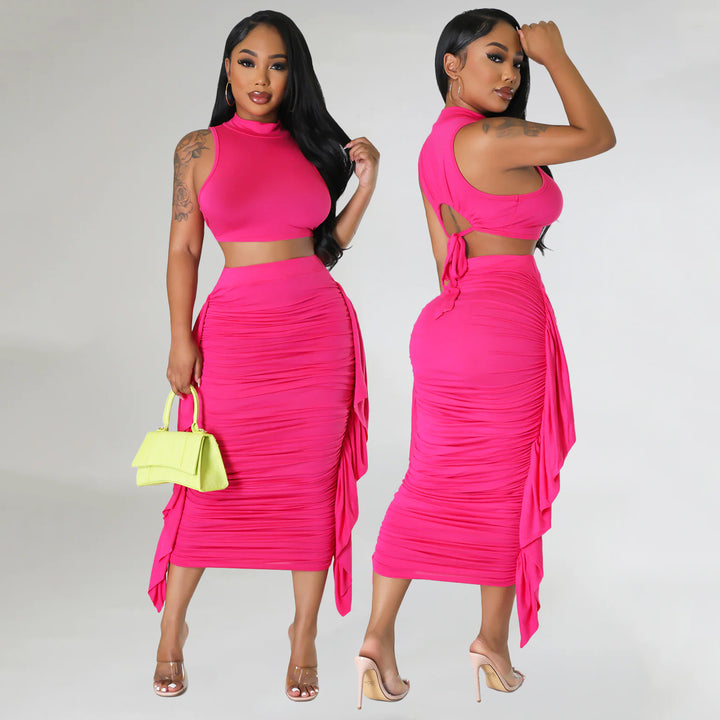 Gathered midi skirt set for women and trendy crop top Lune London