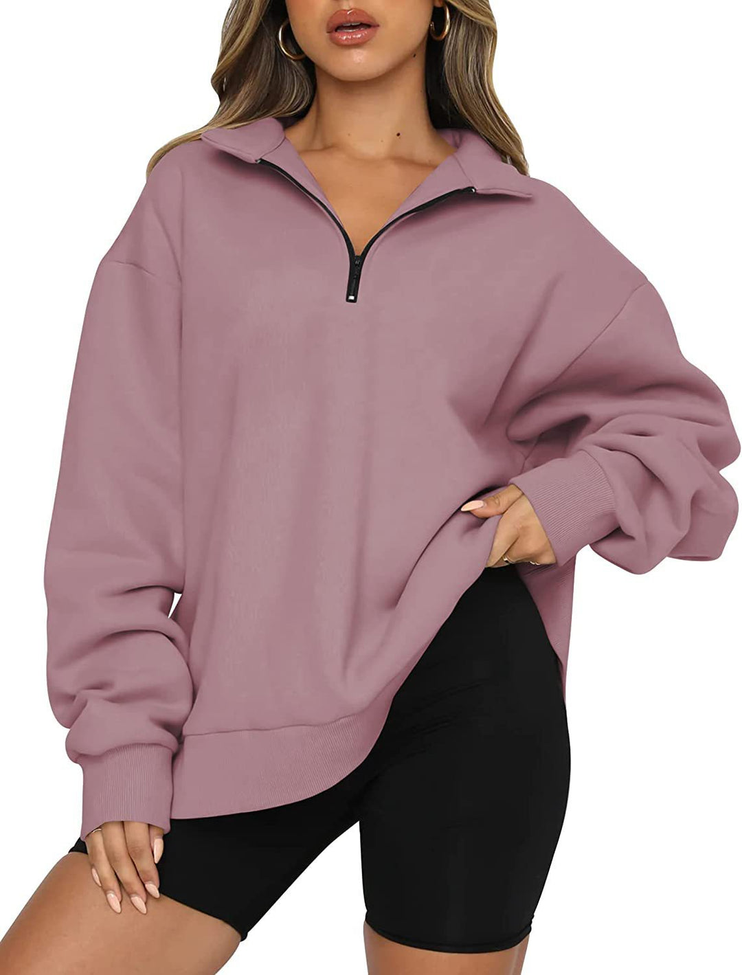 Women’s hoodie with half zipper and relaxed fit Lune London