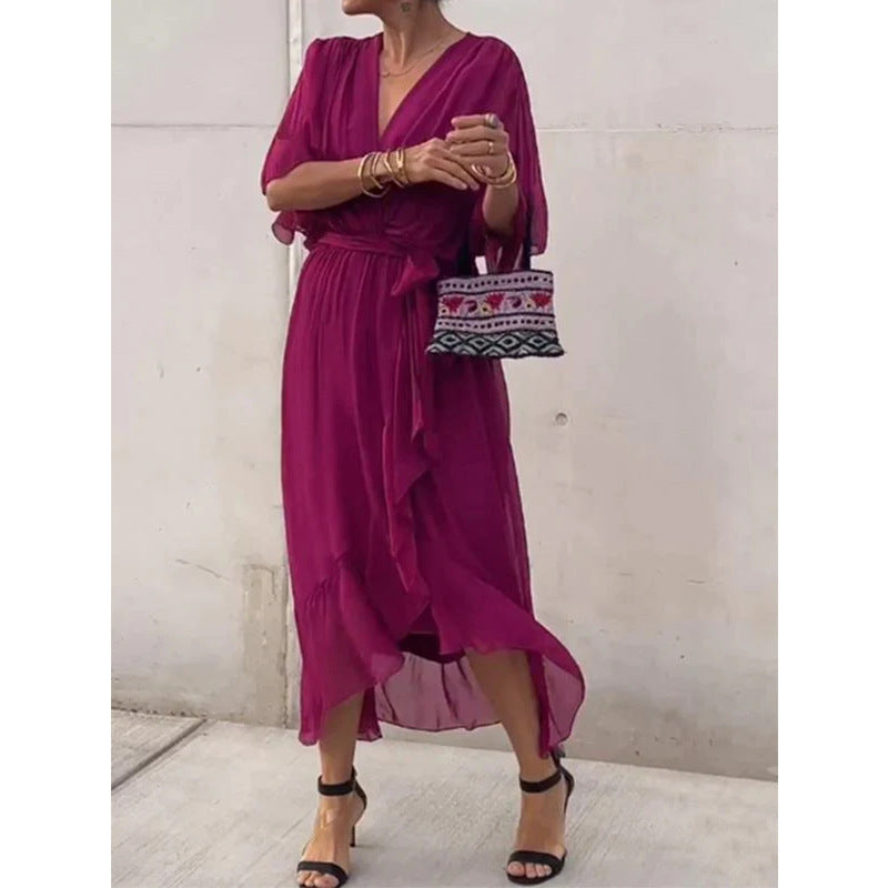 Lune London | Lacing Batwing Sleeve Asymmetrical Dress